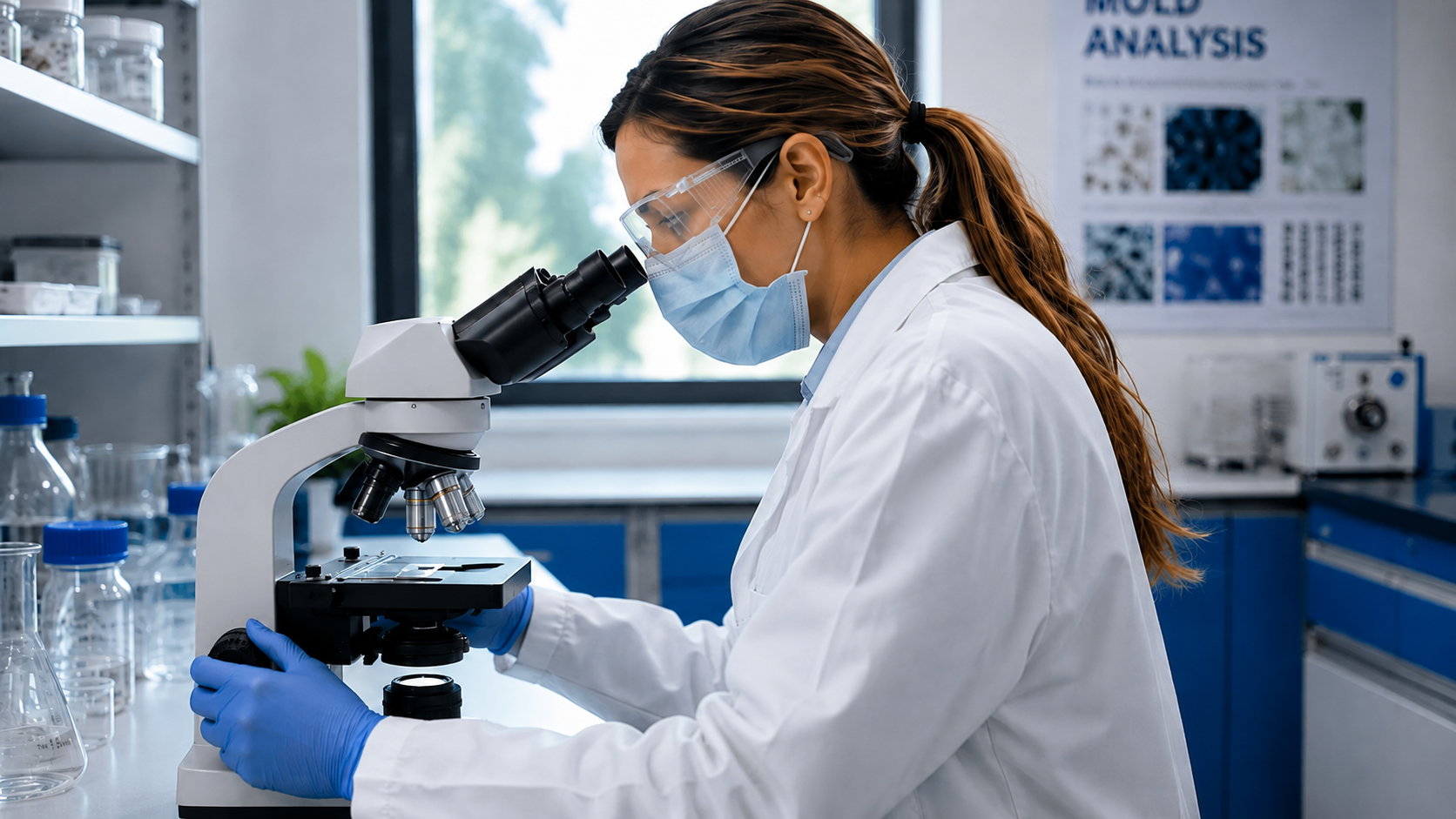 Certified lab technician performing mold analysis